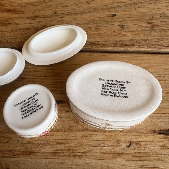 Set Of 2 Floral Flower Trinket Boxes Crownford Giftware England Fine China - Picture 7 of 13